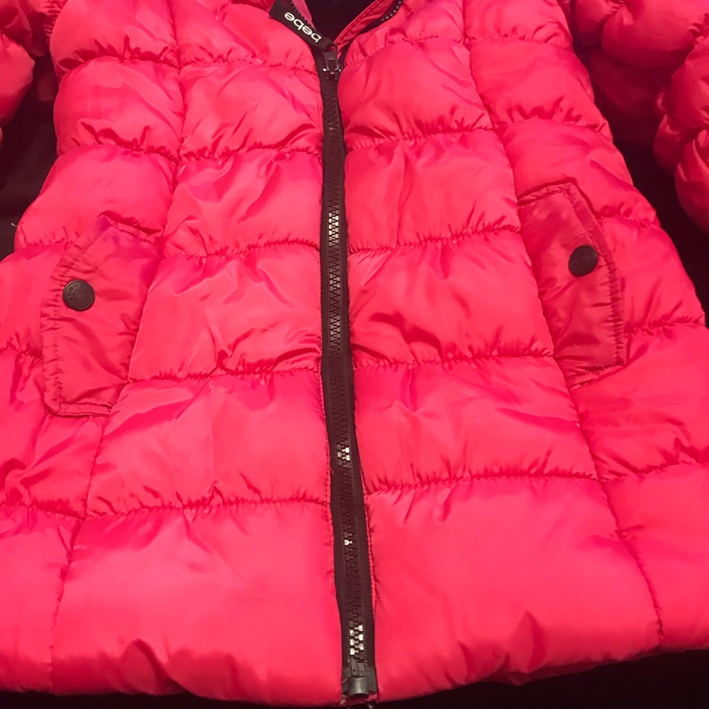 Bebe Red Puffer Jacket Quilted Design High Collar